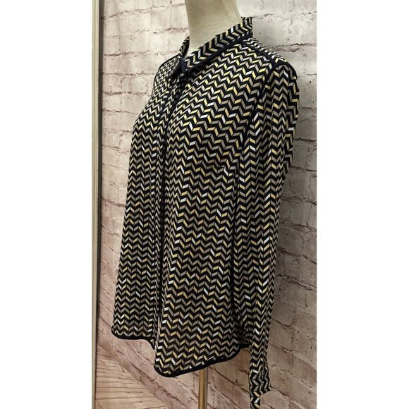 TOMMY HILFIGER Womens Button Up Blouse Top Chevron Print Navy Yellow Siz… - Picture 3 of 5